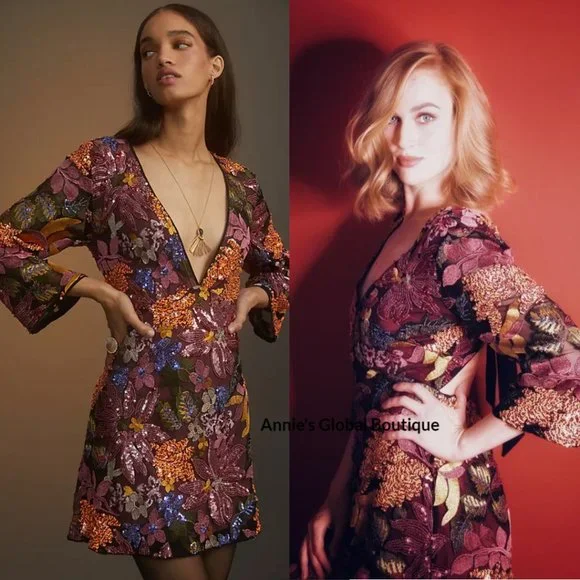 RARE NWT ANTHROPOLOGIE Sequined Embroidered Cut-Out Mini Dress. Size 20W - Picture 8 of 16